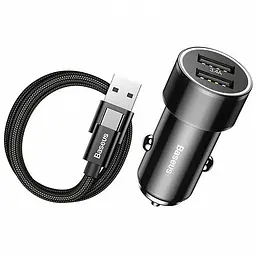 Автомобільний зарядний пристрій Baseus Small Screw with Lightning Cable 2USB 3.4A TZXLD-A01 Black - мініатюра 4