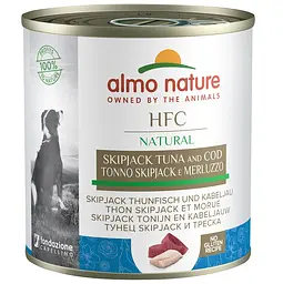 Вологий корм для собак Almo Nature HFC Dog Natural, з смугастим тунцем та тріскою, 290 г (5523)