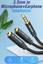 Перехідник аудіо Jack 3.5mm TRRS M 2X 3.5mm F (мікрофон + навушники) чорний Vention - мініатюра 8