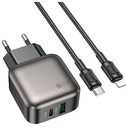 Зарядний пристрій BOROFONE BAS54A Absolute 1xUSB-C PD 20 Вт + 1xUSB QC 3.0 + кабель USB-C — Lightning чорний (6941991116216) - мініатюра 3