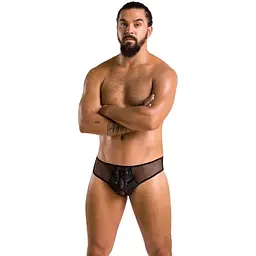 Чоловічі труси зі шнурівкою Passion 035 Slip Richard S/M Black, екошкіра, сітка - мініатюра 3