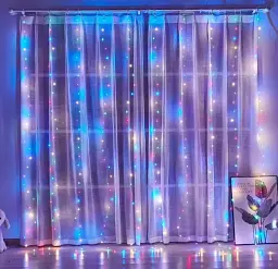 Світлодіодна гірлянда-штора 3 х 2 м 200 LED 8 режимів роботи Різнокольорова (00375)
