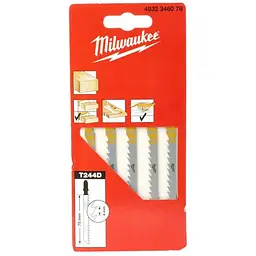 Полотна для лобзиків T244D MILWAUKEE, 75х4,0мм, (5шт), (деревина, фігурний різ)