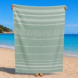 Рушник пештемаль Turkey Towel 100х180 см легкий великий для пляжу басейну бані сауни підстилка на дачу пікнік природу відпустку море полоса фісташковий