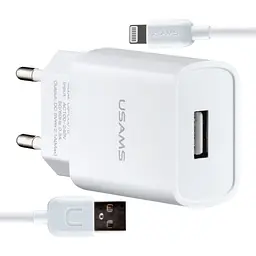 Мережевий зарядний пристрій Usams T21 Charger kit- T18 single USB EU charger + Lightning cable Білий