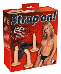 Страпон з трьома насадками Strap On! Flesh
