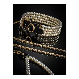 Ошийник з повідцем Guilty Pleasure BDSM Luminous Pearl Leash Collar (золотий) - мініатюра 7