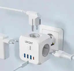 Мережевий фільтр, трійник LENCENT | 3 розетки | 3 USB порта | 1 Type-С | швидка зарядка - мініатюра 2