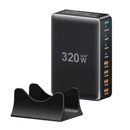 Мережевий зарядний пристрій Essager Engine 320W 4xUSB-C+4xUSB-A Чорний (EZC320W-QJB0G-Z) - мініатюра 3