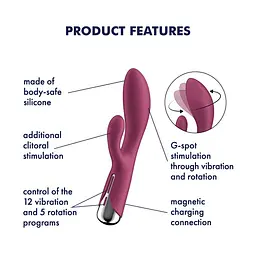 Вібратор-кролик з ротацією Satisfyer Spinning Rabbit 1 Red, 3 мотори - мініатюра 7