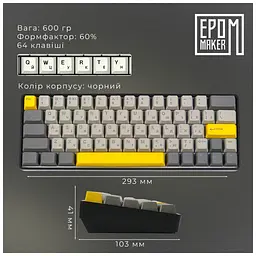 Клавіатура Epomaker EP64 60 Mulan Switch Hot-Swap RGB Wireless/Bluetooth/USB UA Black (EP64-B-M) - мініатюра 11