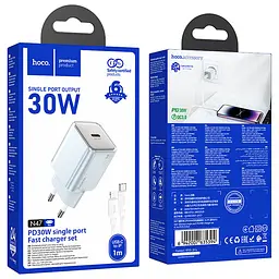 МЗП Hoco N47 Glorious PD30W (1USB-C) + кабель Type-C to Lightning Blue - мініатюра 5