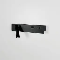 Чорне бра з поворотним спотом зліва | розʼєм USB Line F Арт. WJ028/2R BK (правий) | USB-A - мініатюра 2