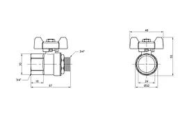 Кран кульовий Thermo Alliance Base 3/4" ВЗ прямий, PN40, метелик SD607W20 - мініатюра 3