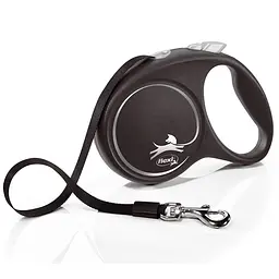 Повідець-рулетка Flexi Black Design M для собак середніх порід стрічка 5 м до 25 кг срібний