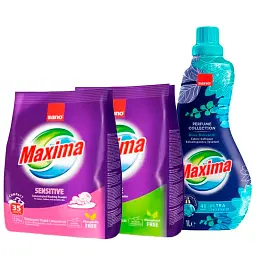 Набір Sano Пральний порошок Sensitive, Суперконцентрований ополіскувач Maxima Blue Blossom, Пральний порошок Advance (295336, 991426, 935314)