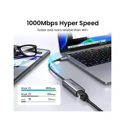 Перехідник USB-C to RJ45 Ethernet 1000Mbps gray Ugreen (40322) - мініатюра 6