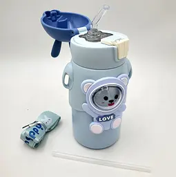 Термос для води напоїв з трубочкою напувалкою пляшка дитяча сталева термокухоль 500мл UKC EL-1802 блакитний