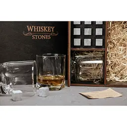 Подарунковий набір Whiskey Stones камені для віскі у дерев'яному пеналі №8 + 4 склянки Pasabahce Luna + щипці + мішечок - мініатюра 5