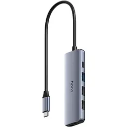 Хаб USB-С 5-в-1,1 хHDMI 4K, 1хUSB-C P-100Вт, 1хUSB-A 3.0 5 Гбіт/с, 2 х передачі даних USB-A 2.0, Cudy