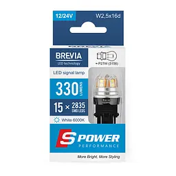 Автолампа Brevia S-Power LED P27/7W (3157) 330Lm 15x2835SMD 12/24V CANbus 2шт(10239X2)