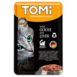 Вологий корм TOMi Superpremium Goose Liver гусак печінка консерви для котів, пауч 100г