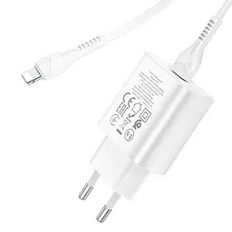 Мережевий зарядний пристрій Hoco N22 Type-C PD 25W білий + кабель Type-C to Lightning - мініатюра 3