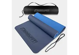 Килимок для йоги та фітнесу EasyFit TPE+TC 6 мм двошаровий + Чохол синій з блакитним (EF-1924s-BLB)