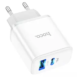 Мережевий адаптер живлення Hoco C105A 20W Type-C та USB зі швидкою зарядкою та кабелем Type-C to Type-C білий - мініатюра 6
