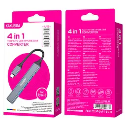 Концентратор конвертер USB Hub Kakusiga KSC-752 Type-C на 4 порти USB 3.0 USB 2.0x3 - мініатюра 4