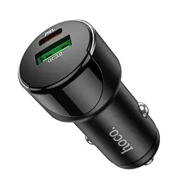 Автомобільний зарядний пристрій Hoco Z42 Light road dual port digital display PD20W + QC3.0 car charger Чорний