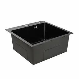 Кухонна мийка 50x50 PVD чорна Platinum Handmade (сифон круглий, 3,0/0,8), Чорний - мініатюра 3