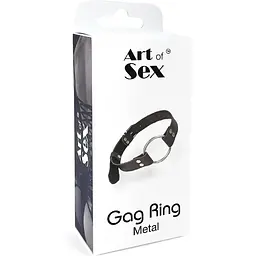 Кляп Art of Sex - Gag Ring Metal Металеве кільце із натуральної шкіри, колір Чорний - мініатюра 4