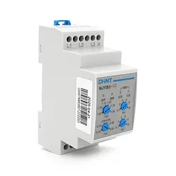 Реле контролю фаз CHINT NJYB3-12 AC220V, 3F4P, Захист U+(1,05~1,3)*Us/U-(0,7~0,95)*Us,Затримка 0,1~10с, Ue240/415V, Ie0.75/0.47, 1CO+1NO