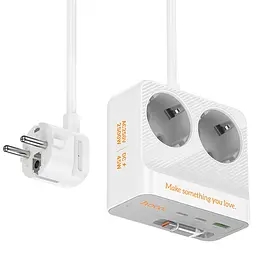 Подовжувач Hoco AC28 Descanso (PD45W/1C/3A/2xSocket) (2m) White - мініатюра 2