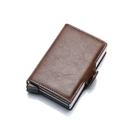 Подвійний шкіряний картхолдер-гаманець для карток та грошей, RFID захищений, кофейний (C1807H3CoffeeB) - мініатюра 2