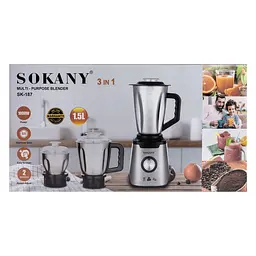 Блендер стаціонарний SOKANY SK-187 із трьома чашами 0,5/1/1,5 л, сталь Sokany SK-187 - мініатюра 8