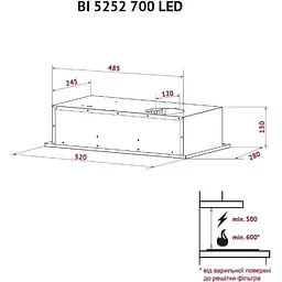 Витяжка вбудована Perfelli BI 5252 WH 700 LED - мініатюра 11