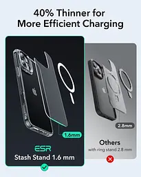 Прозорий чохол із підставкою ESR Classic Hybrid Case with Stash Stand (HaloLock) Clear Black для iPhone 16 (1A7470202) - мініатюра 5