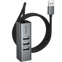 Перехідник HUB Hoco HB1D USB to USB2.0*3+RJ45 Metal gray - мініатюра 4