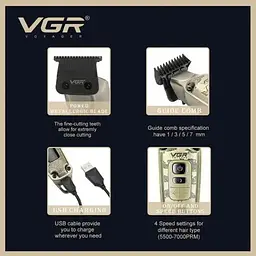Машинка для стрижки VGR V-901 • Триммер для волос с дисплеем и 4 насадками 1600 мАч - мініатюра 4