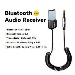 Bluetooth-адаптер Essager Bluetooth 5.0 автомобільний приймач AUX з мікрофоном (EBT-YH01-P) - мініатюра 2