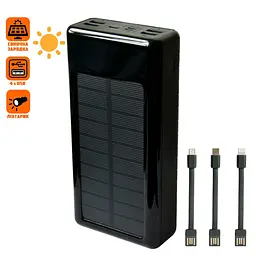 Повербанк на сонячній батареї Solar Power Bank UKC 20000 mAh Чорний, павер банк MicroUSB/Lightning/Type-C