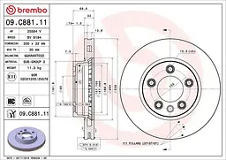 Диск гальмівний вентильований Porsche Cayenne I, VW Touareg I-II 02-18р Brembo (09.C881.11)