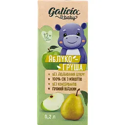 Упаковка натурального яблучно-грушевого соку Galicia Baby з м’якоттю 1.8 л (0.2 л x 9 шт.) - мініатюра 2
