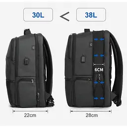 Рюкзак міський розширюваний Tigernu T-B3905 38л з USB для ноутбука 19" Black (17055) - мініатюра 5