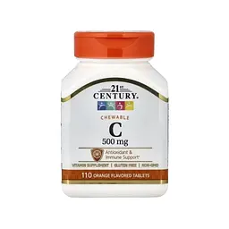 Витаминно-минеральный комплекс 21st Century Витамин C, 500 мг, вкус апельсина, Chewable Vitamin C, 110 жевательн (CEN21024)