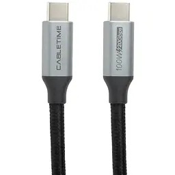 Кабель PowerPlant USB3.1, USB-C - USB-C, 20Gbps, 100W, 20V/ 5A, 4K/ 60HZ, 1м