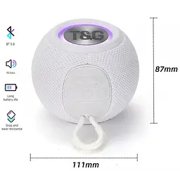 Бездротова колонка T&G TG-337 з Bluetooth RGB-підсвіткою та радіо Білий (TG-337O) - мініатюра 2