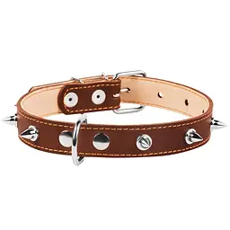 Нашийник для собак Collar, шкіряний, подвійний, з шипами, 38-50х2,5 см, коричневий